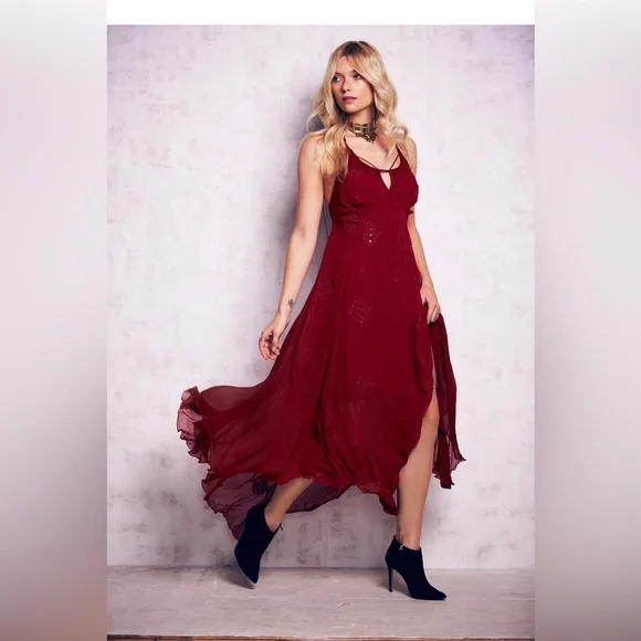Free People Strappy Burgundy Dress - Picture 1 of 13